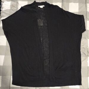 1X Black Open Front Kimono Semi Sheer Knit Extended Sleeve Cardigan